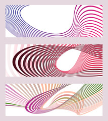 Wavy lines or ribbons. Set of 3 backgrounds. Multicolored striped creative gradient for creating a trendy banner	