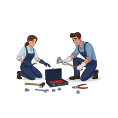 Fototapeta premium Diverse team of workers fixing with tools and toolbox