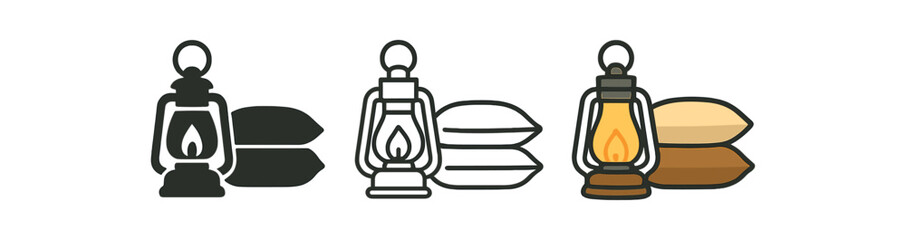 Obraz premium cozy home glowing lantern beside stack of pillows