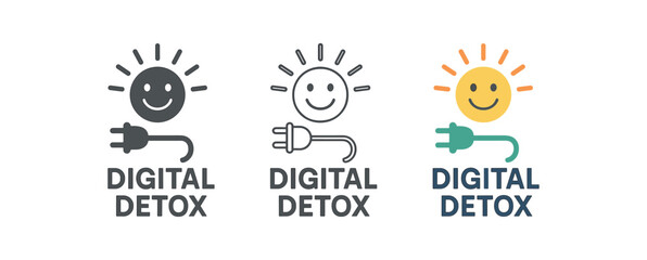 digital detox unplug button with smile face and rays
