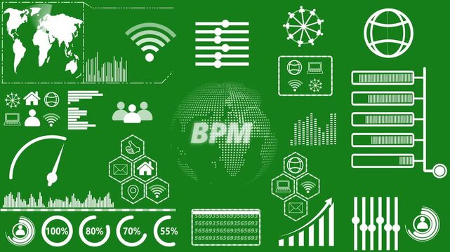 BPM Business process management system technology concept. Business, technology, modern technology concept on green background. 4k video