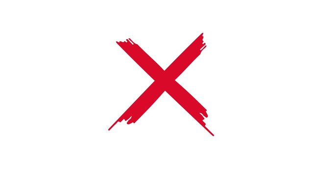 Red cross mark animation, 4k loopable with alpha channel. animated red x mark for error or rejection