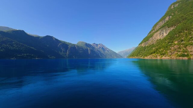 Ferry view of Geirangerfjord Norway UNESCO from Geiranger to Hellesylt