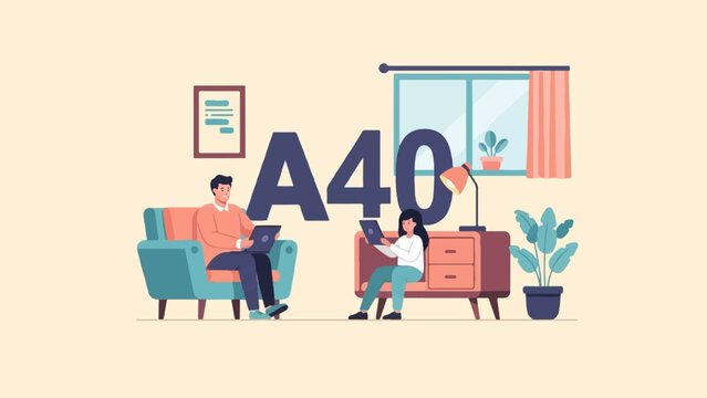 Two people work remotely on laptops in a room with large numbers