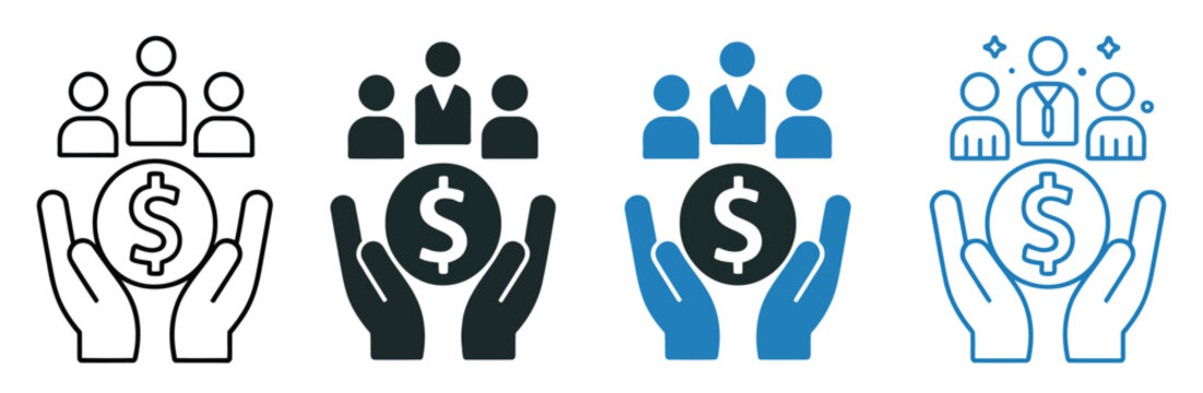 Crowdfunding vector icon collection focused on investing in people and ideas, financial support symbols ideal for  platforms, fundraising campaigns, business finance apps