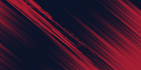 Fototapeta premium Trend Red halftone dots blue color pattern gradient grunge texture background. Modern