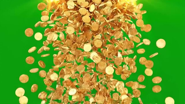sparking gold coin animation on chroma screen 