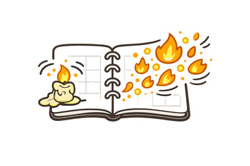 Productivity Fire Dots. Doodle-style vector icon of productivity awakening, remaining candle glow converting into energetic fire