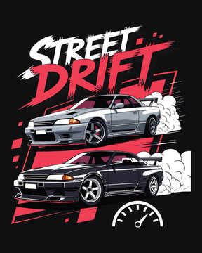 Street Drift Racing Car Streetwear Graphic for Automotive T-shirt Design