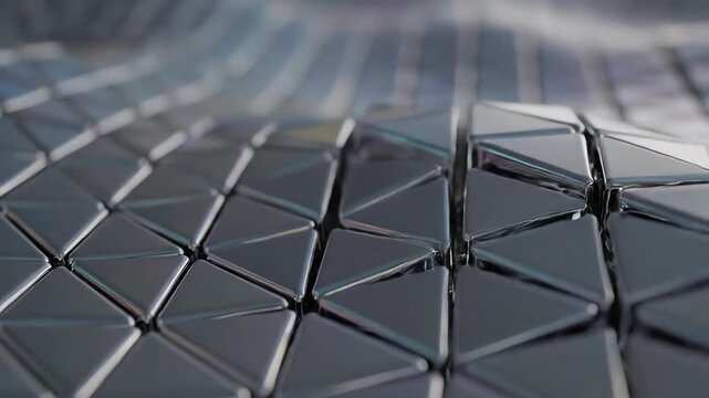 Abstract Geometric Surface with Reflective Triangular Tiles.