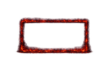 Fiery rectangular frame creating boundary, glowing with hot magma and burning embers, with transparency
