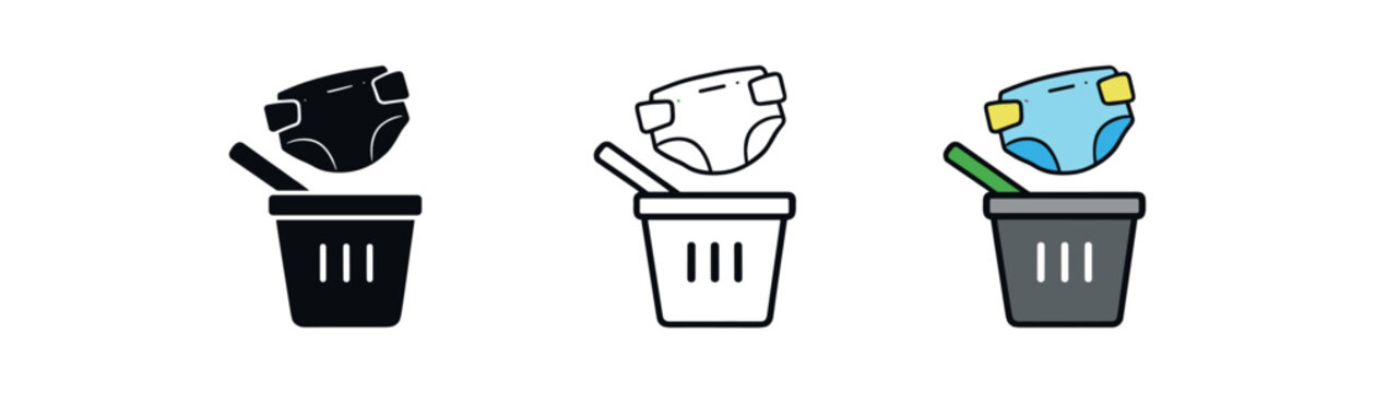 diaper disposal icon on light background. used diaper placed bin. hygiene management symbol. objects clearly readable