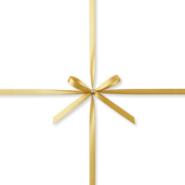 Thin Golden Ribbon Strip with Minimalist Bow Knot on White Background thin ribbon