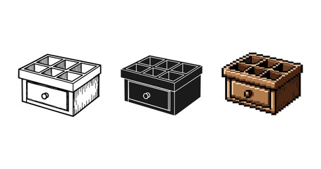 Obraz premium Set of three different style wooden cabinet drawings with nine compartments