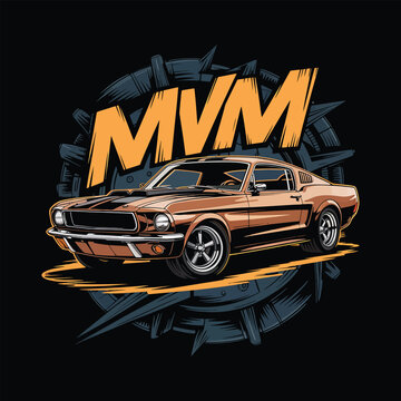 MVM Classic Muscle Car Retro Automotive Vector Illustration