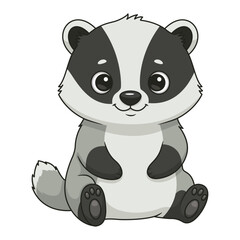 Cute baby badger cartoon character isolated on white background