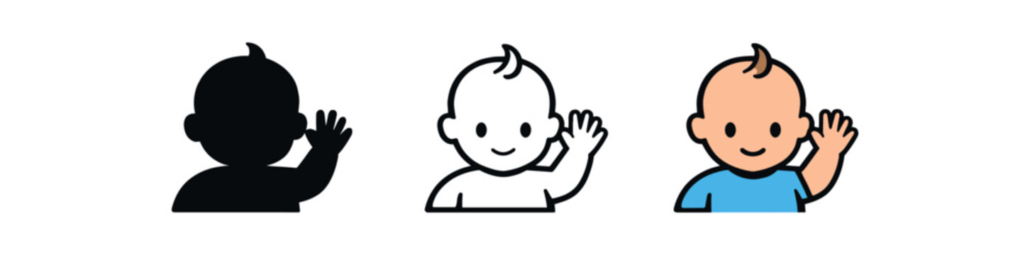 baby waving gesture icon on light background. infant waving hand. social communication milestone symbol. hand movement readable