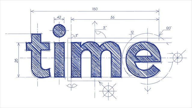 Time Word Vector Technical Blueprint Illustration