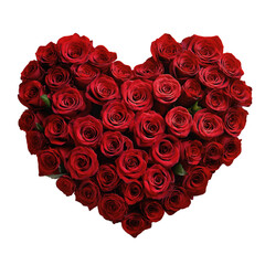Heart of red roses isolated on transparent background, Valentine's Day concept.