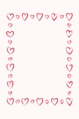 Festive background for Valentines day, wedding or anniversary. Hand drawn ink hearts in whimsical sketch style. Trendy template for card, poster, invitation, cover.