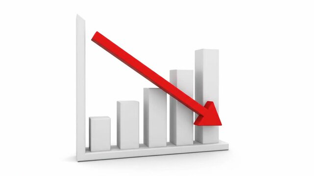 Business Decline Graph - A minimalist white graph shows a business trend with a red arrow pointing downwards indicating loss and decline.