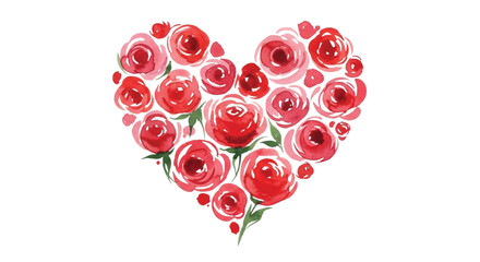 Watercolor Rose Heart Illustration Romantic Floral Design Isolated on White © Ruwani