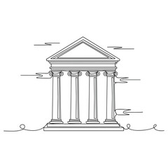Naklejka premium Ancient greek temple with ionic columns line art illustration. No editable strokes