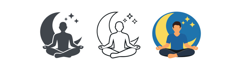 sleep hygiene person meditating moon background bedtime calm