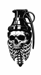 black and white illustration of a grenade