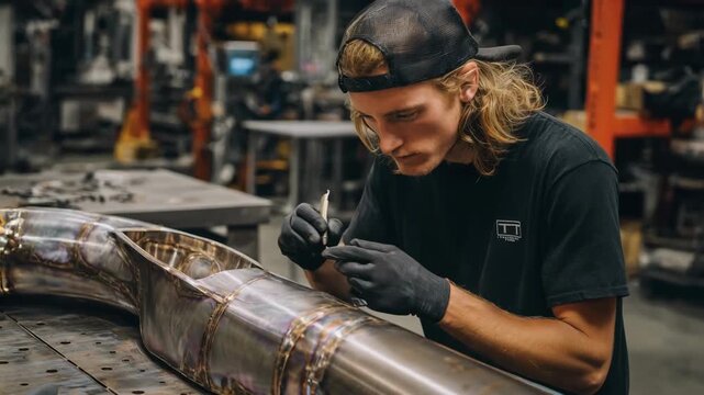 Fabricator designing unique exhaust layouts with diverse materials illustrating the creative process behind custom automotive enhancements.