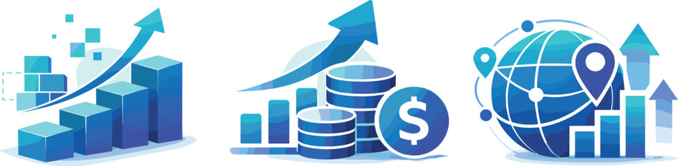 Scalable Systems Icons. Strategic expansion environment visualized as scalable systems enabling revenue and market development,