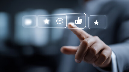 Hand Touching Virtual Feedback and Rating Interface with Thumb Up Icon