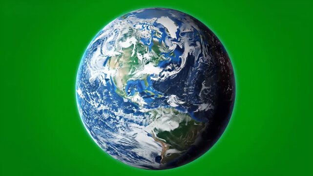 Earth Against Green Screen Background - A striking video of planet Earth set against a vibrant green background, highlighting its natural beauty and atmospheric details.