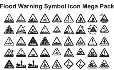 Flood warning symbol icon mega pack isolated on white background