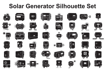 Collection of solar generator silhouettes isolated on white background