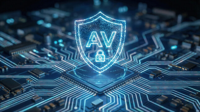 Cyber security digital shield antivirus icon data protection network safety cyber defense glowing circuit computer chip cyber security digital - Powered by Adobe