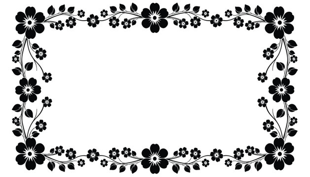 Ornate floral border with symmetrical vines and blossoms surrounding a blank rectangular center