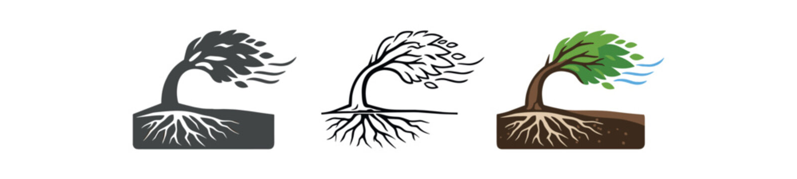 emotional resilience tree bending wind strong roots symbol adaptation
