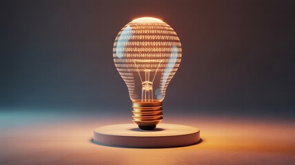 Glowing lightbulb with binary code representing digital innovation