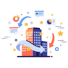 Obraz premium Colorful business growth concept with buildings and charts