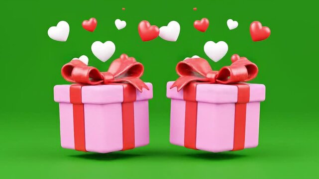 gift box with red ribbon 3d render animation on chroma screen