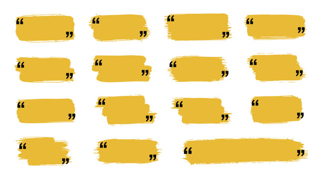 Text box frame set with quotation mark. Hand drawn marker brush stroke text talk message frame on transparent background