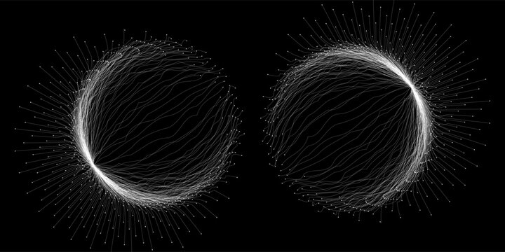 Expansion of life. Vector sphere explosion background. Small particles strive out of center. Blurred debrises into rays or lines under high speed of motion. Burst, explosion backdrop