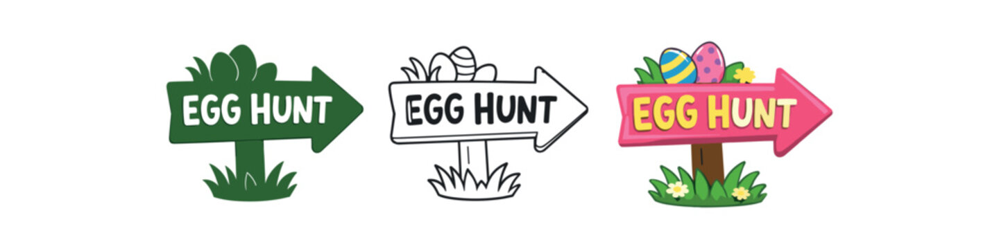 spring easter holidays egg hunt sign arrow cute lettering