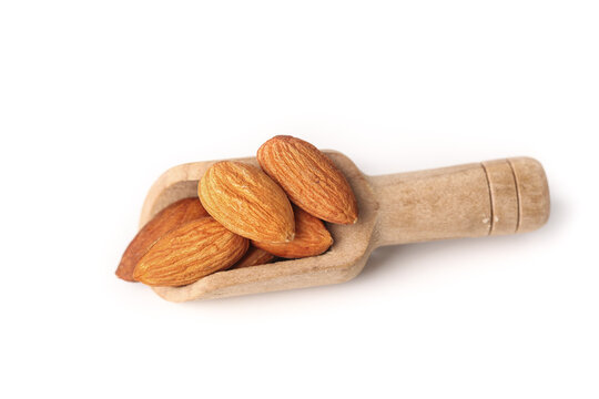 Peeled Almonds in Wooden Scoop - Healthy Snack Nuts