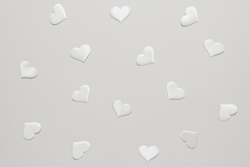 White silk hearts on a light background, Valentine's Day, Cloud Dancer color of the year 2026