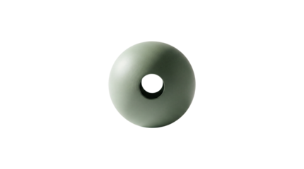 Minimalist sage green donut shaped object featuring a central circular opening on transparent background