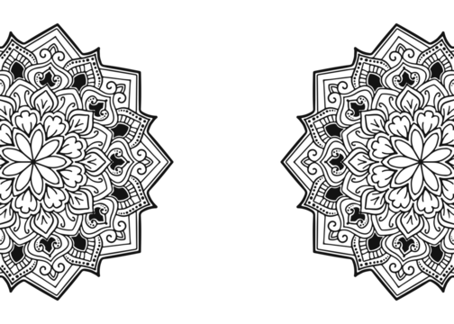 black and white mandala designs on white background transparent background - Powered by Adobe