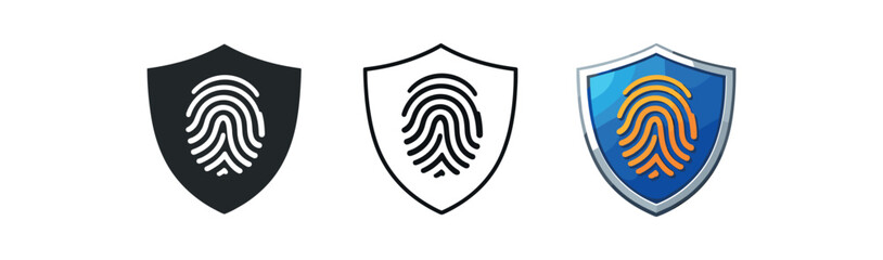 digital identity shield with fingerprint center strong biometric identity security