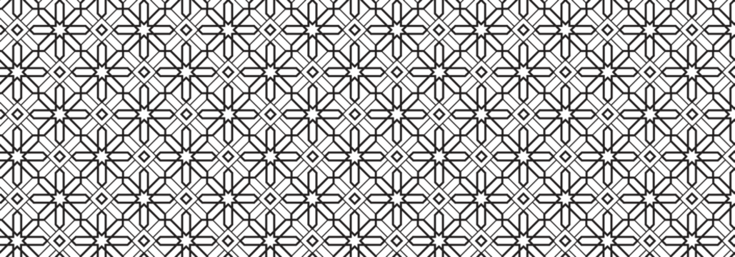 Seamless geometric pattern with repeating black and white shapes transparent background - Powered by Adobe